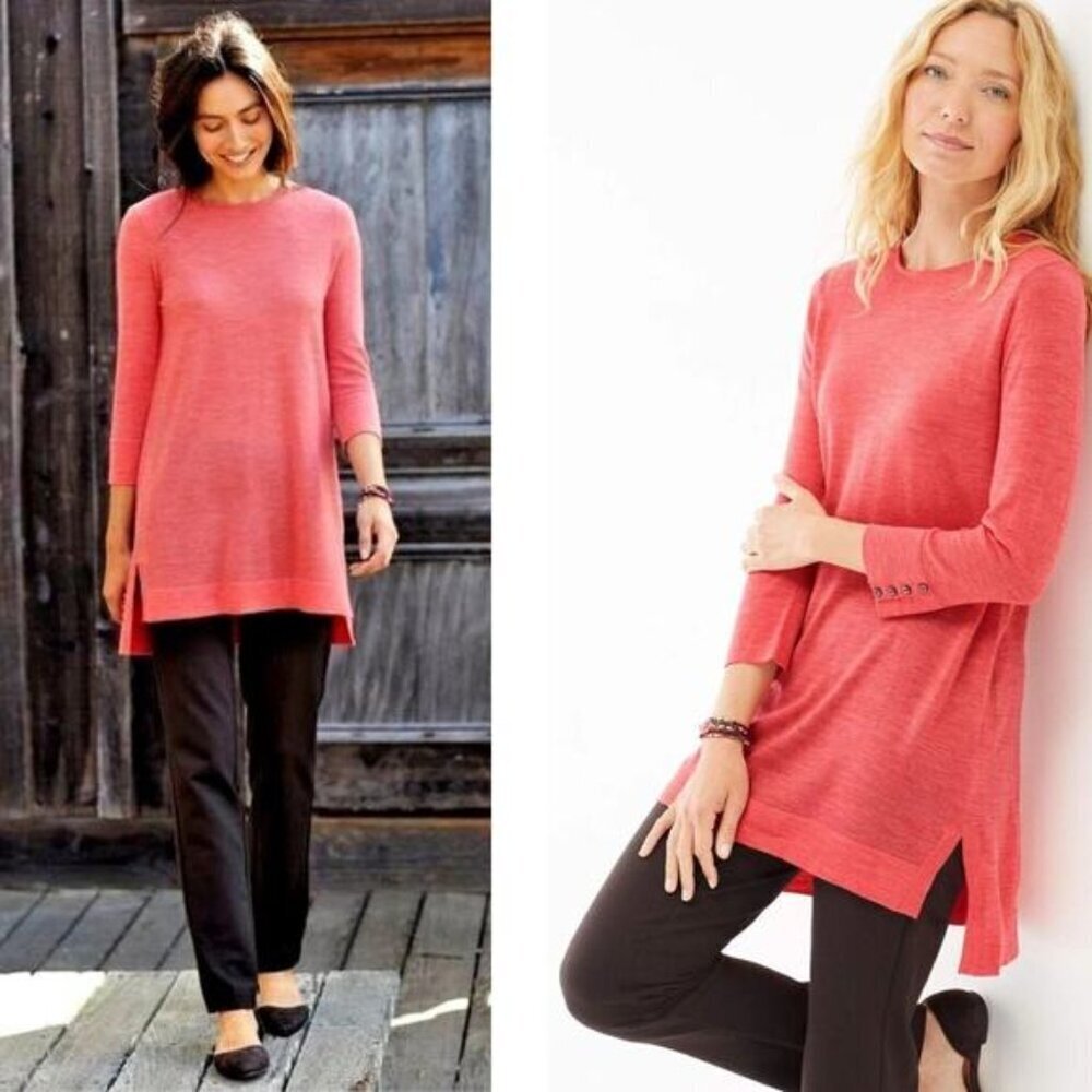 J.Jill Cozy Merino Wool Sweater Tunic Size Medium Pink Clove